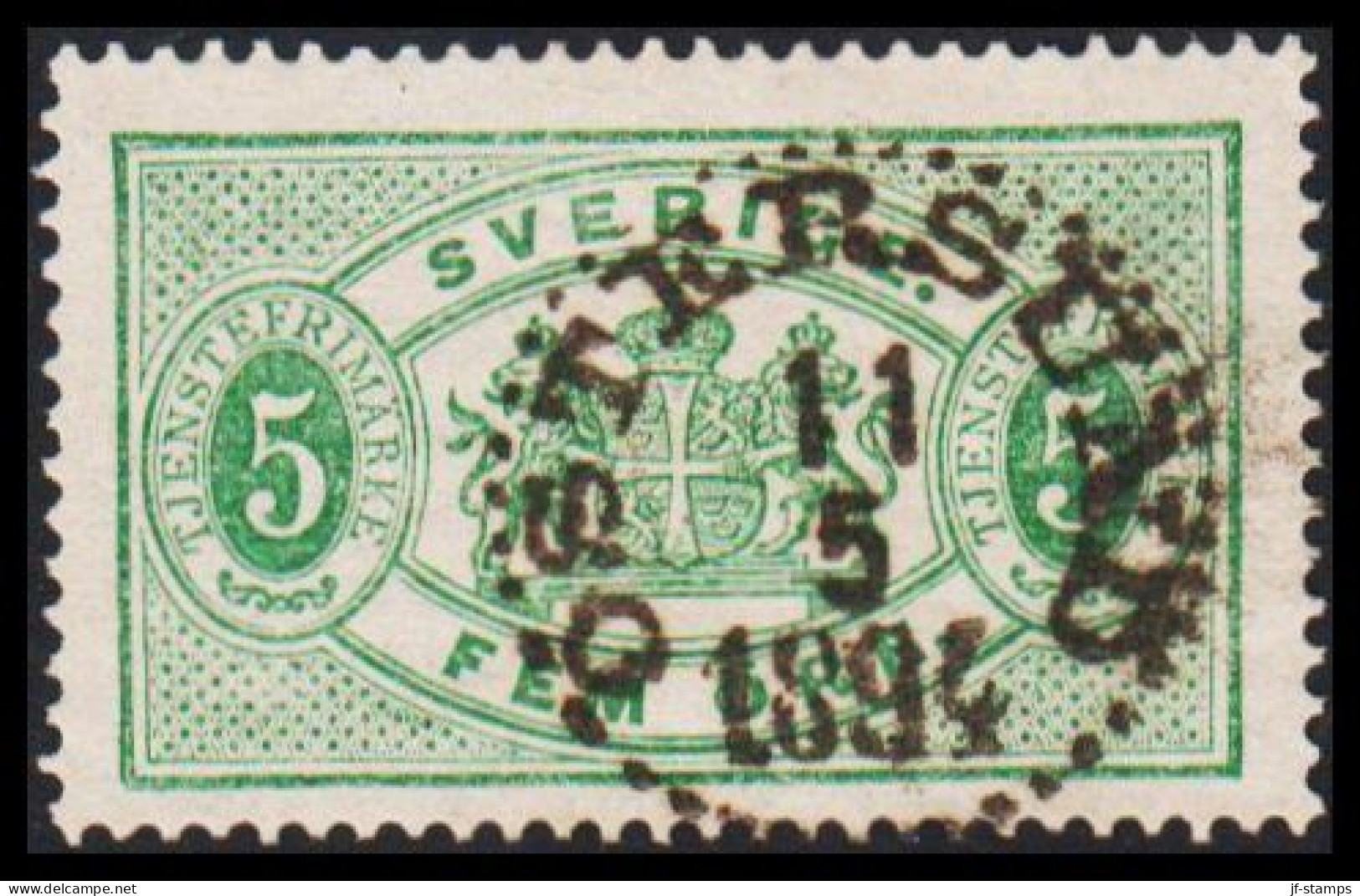 1877-1882. Coat-of-Arms. Perf. 13. 5 öre Green Luxus Cancelled ÖSTERSUND 11 5 1894. (Michel D. 3B) - JF545234 - Officials