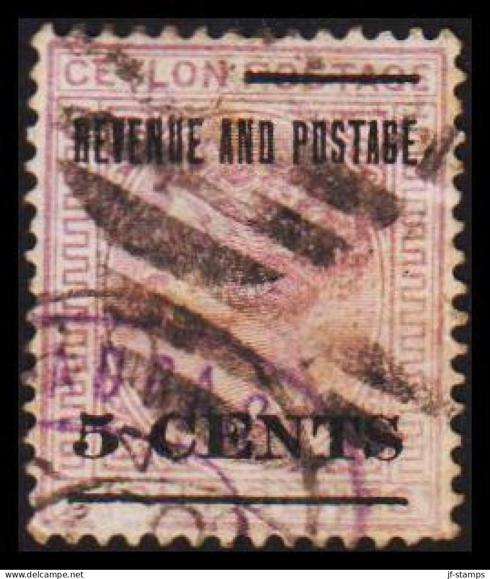 1885-1887. CEYLON. Victoria. REVENUE AND POSTAGE FIVE CENTS On EIGHT CENTS. Interesting Cancel... (MICHEL 88) - JF545310 - Ceylon (...-1947)