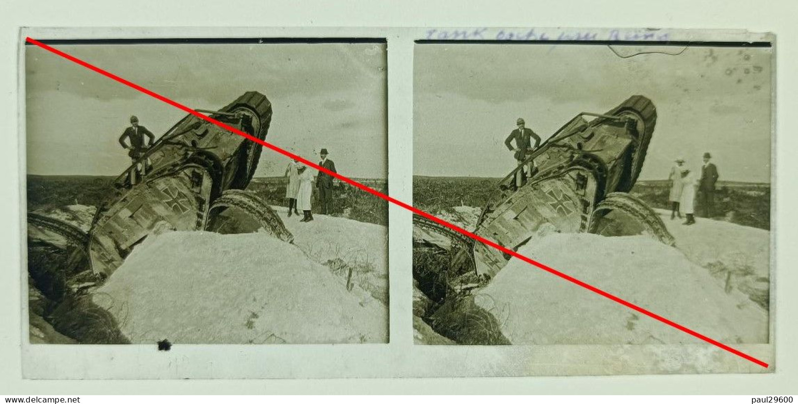 Photo Sur Plaque De Verre, La Pompelle, Ruines Du Fort, Reims, Guerre 14/18, Tank Allemand, Char, Animées, Années 1920. - Plaques De Verre