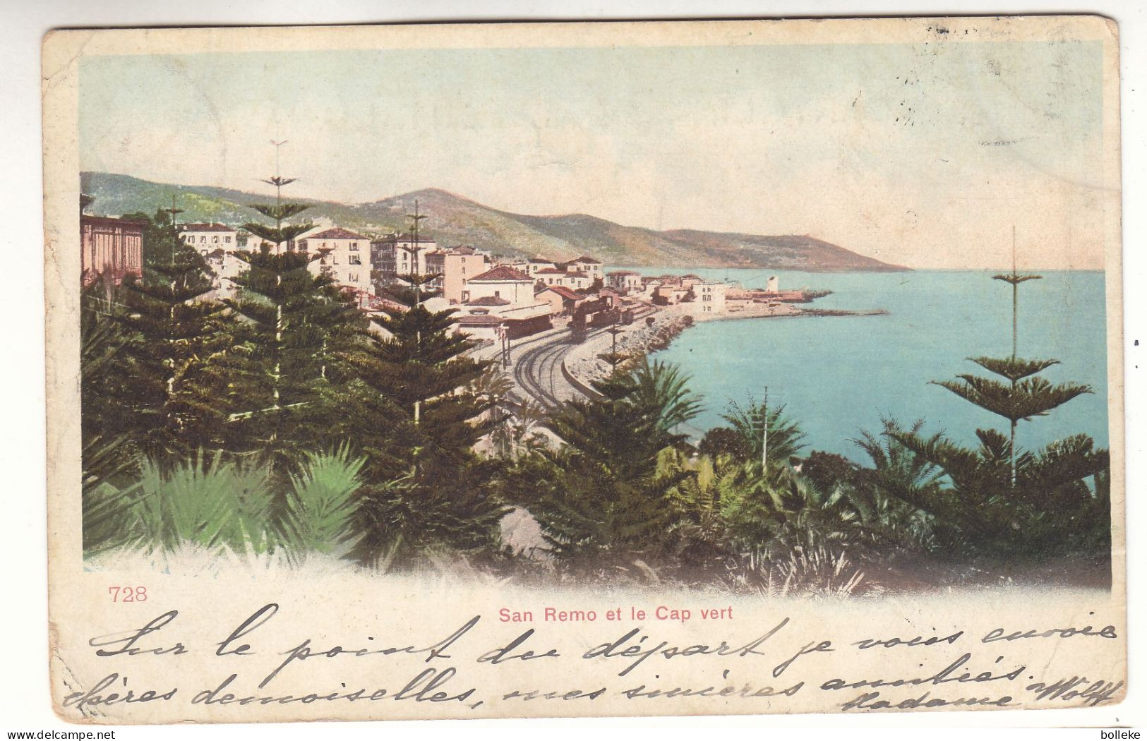 Monaco - Carte Postale De 1905  ? - Oblit Monte Carlo - Exp Vers Bruxelles - Vue San Remo Et Le Cap Vert - - Covers & Documents