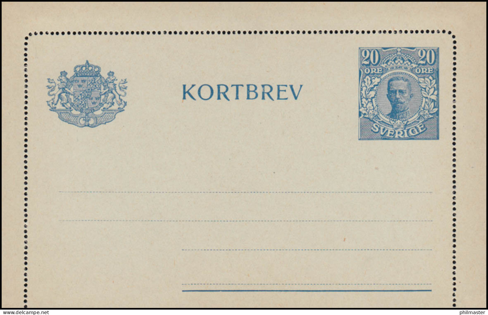 Schweden Kartenbrief K 19 KORTBREV König Gustav 20 Öre Ohne Druckdatum, ** - Ganzsachen