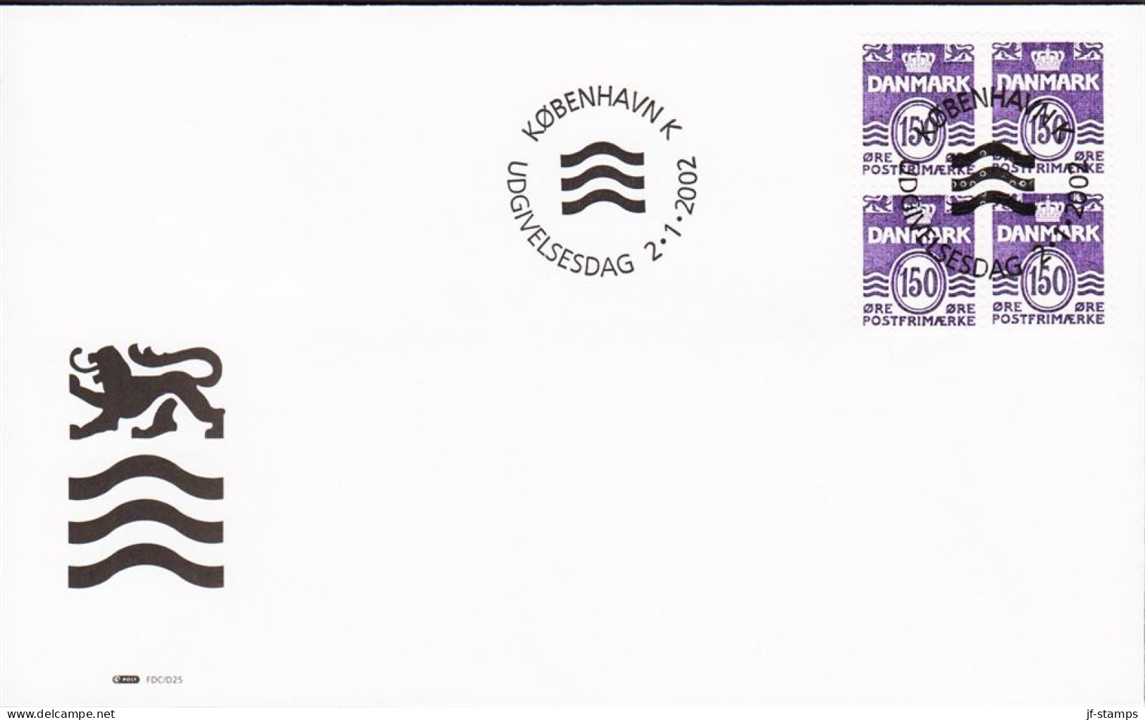 2002. DANMARK. 150 ØRE In 4block On FDC 2.1.2002.  (Michel 1295) - JF544765 - Briefe U. Dokumente