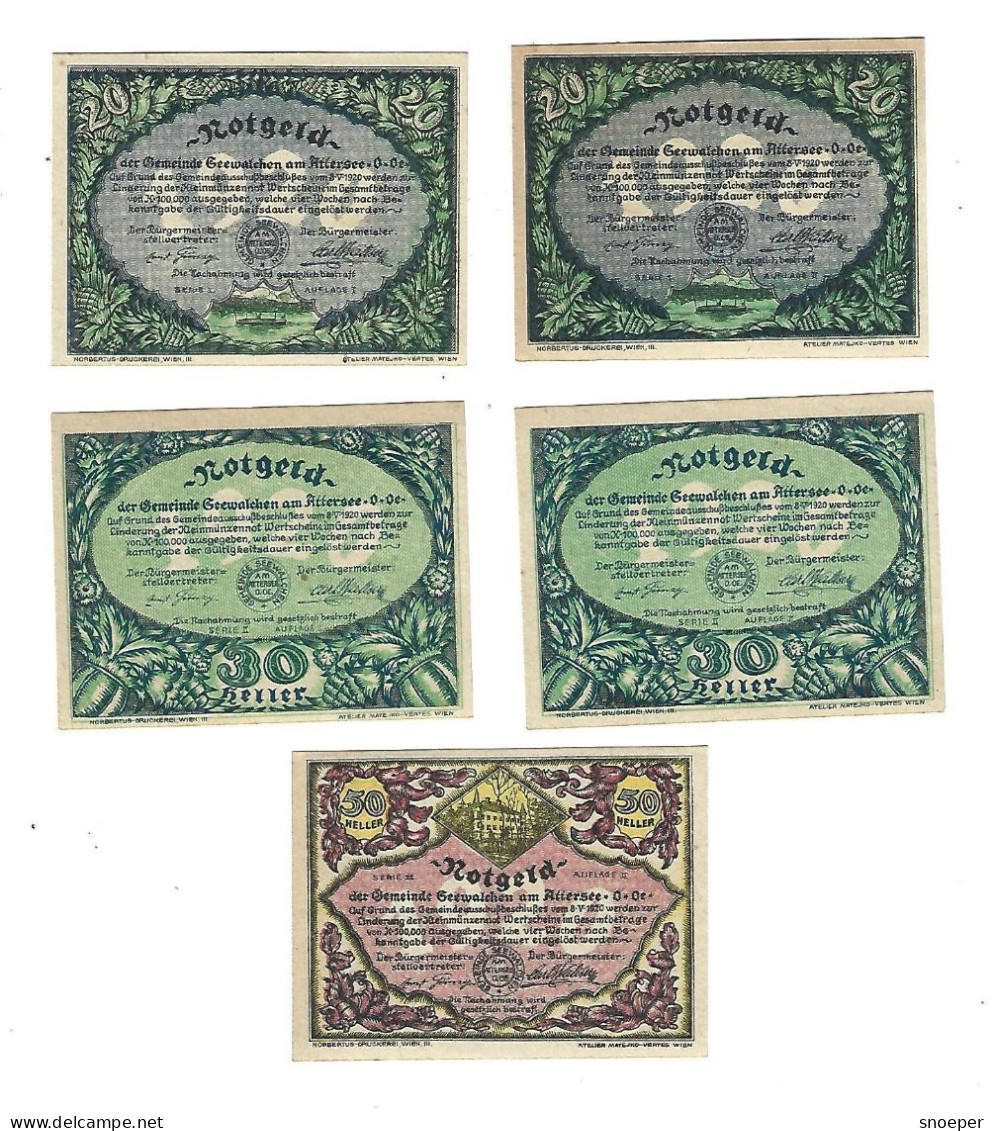 **notgeld   Austria Seewalchen 2x20+2x30+50 Heller 988a+b+d+e+j  Cat Val 5 Euro - Autriche