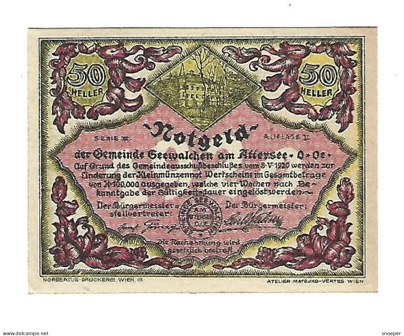 **notgeld   Austria Seewalchen 50 Heller 988j - Oostenrijk