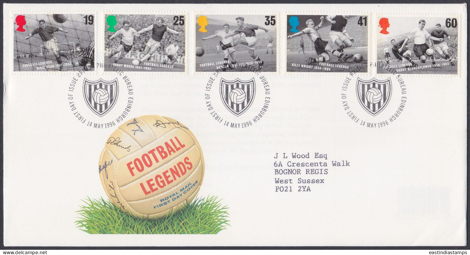 GB Great Britain 1996 FDC Football, Soccer, Legends, Sport, Sports, Ball, Pictorial Postmark, First Day Cover - Storia Postale