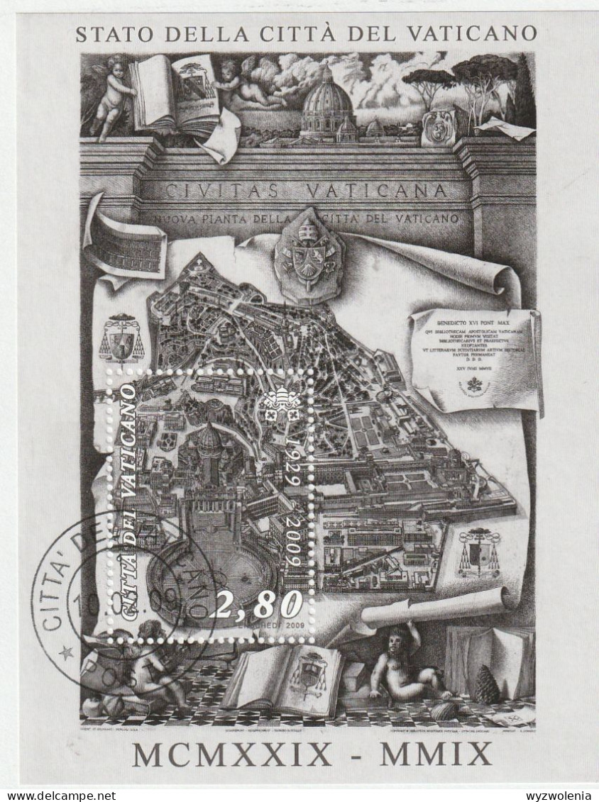 H 466) Vatikan 2009 Mi# 1636 Bl.32 FDC: 80 Jahre Vatikan-Stadt, Plan - Storia Postale