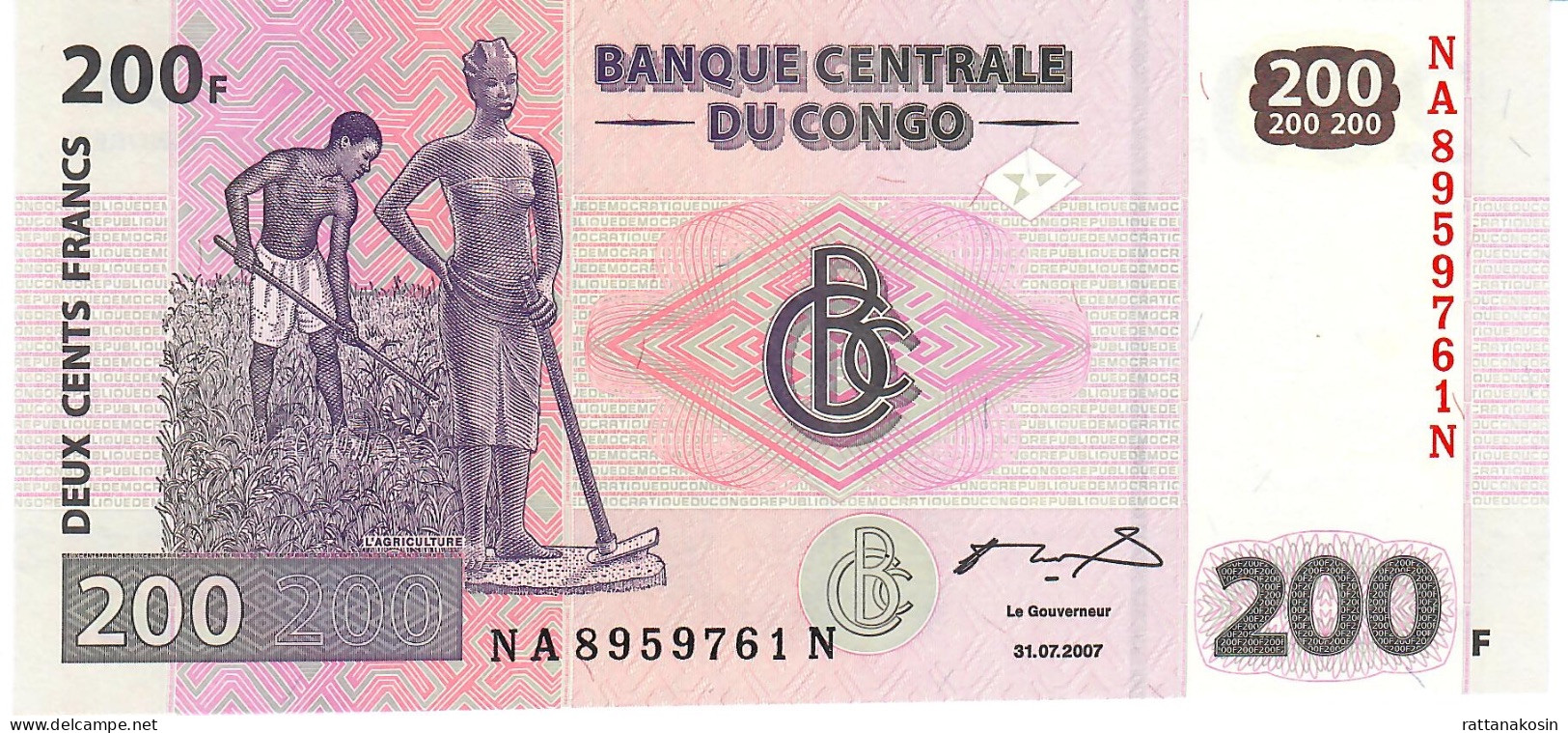 CONGO P99a 200 FRANCS 31.7.2007 #NA/N  Printer G & D Munich UNC. - Democratic Republic Of The Congo & Zaire