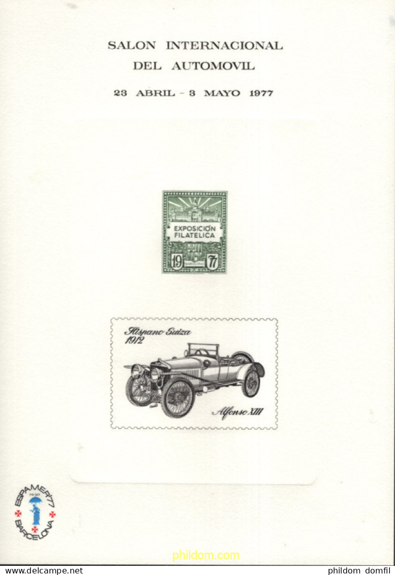 715783 MNH ESPAÑA Hojas Recuerdo 1977 SALON INTERNACIONAL DEL AUTOMOVIL - Unused Stamps