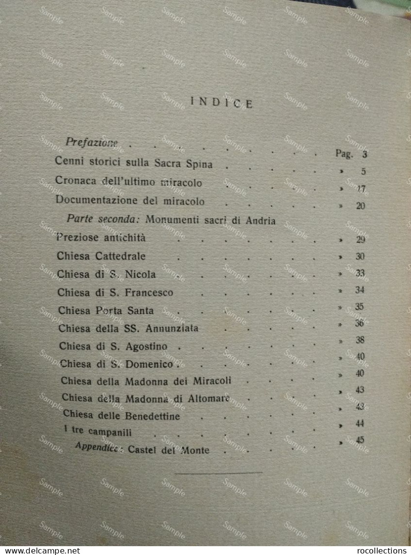 Italia Book RICORDO DI ANDRIA SACRA Ruotolo Giuseppe. Tipografia Sordomuti Molfetta 1933. - Autres & Non Classés