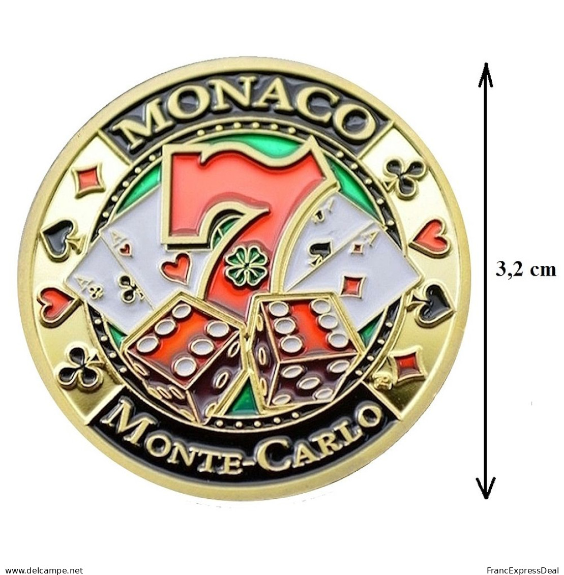 Pièce Médaille NEUVE Plaquée Or - Monaco Monte-Carlo Casino Poker Lucky Coin - Other & Unclassified