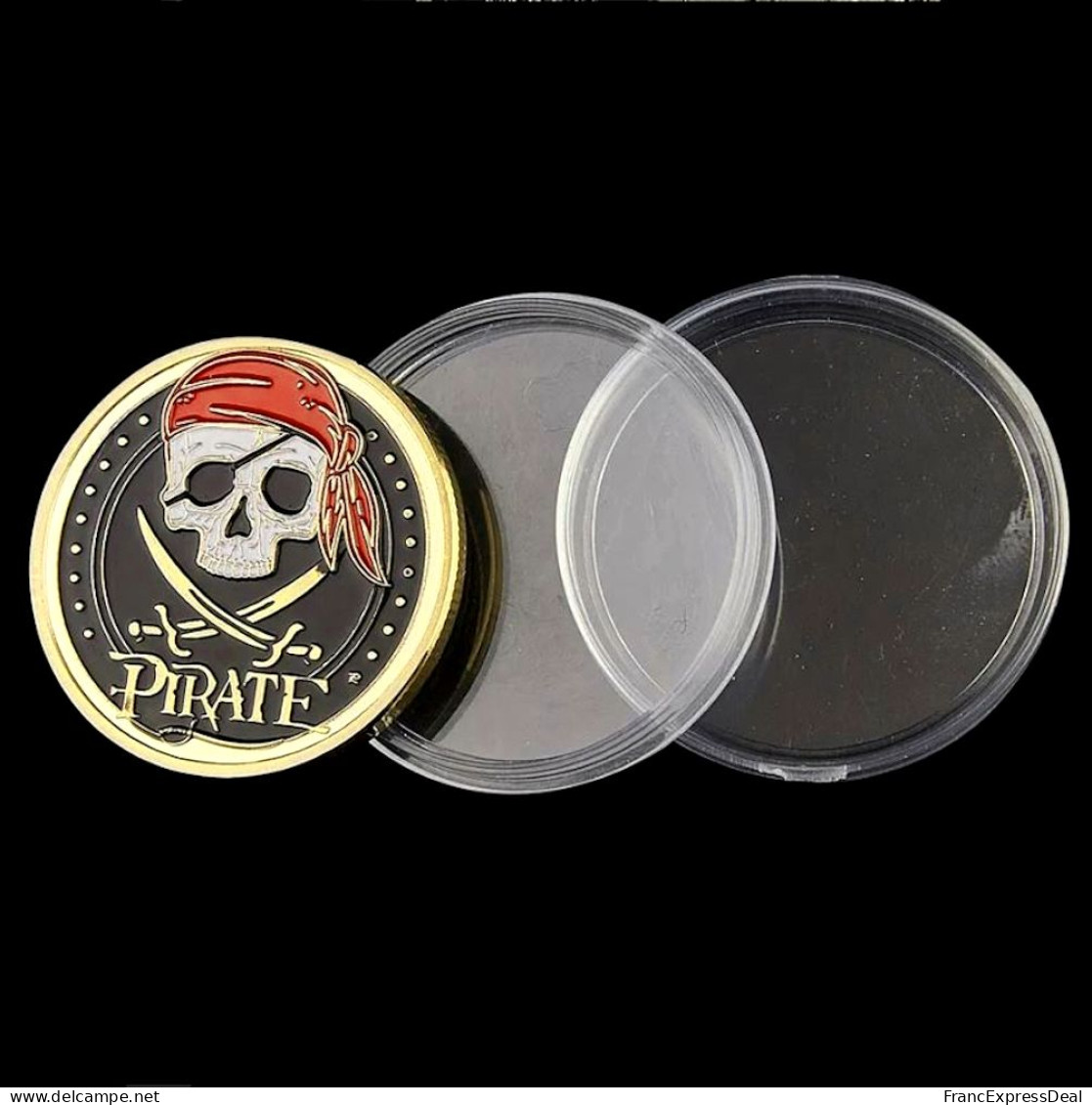 Pièce Médaille NEUVE plaquée Or - Pirate Corsaire Carte aux Trésors