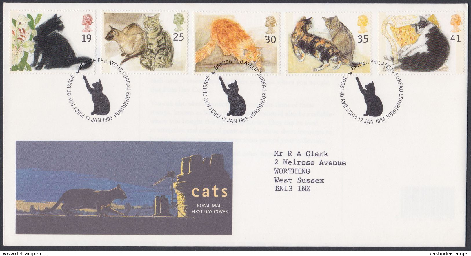 GB Great Britain 1995 FDC Cat, Cats, Feline, Animal, Animals, Pet, Pets, Pictorial Postmark, First Day Cover - Covers & Documents