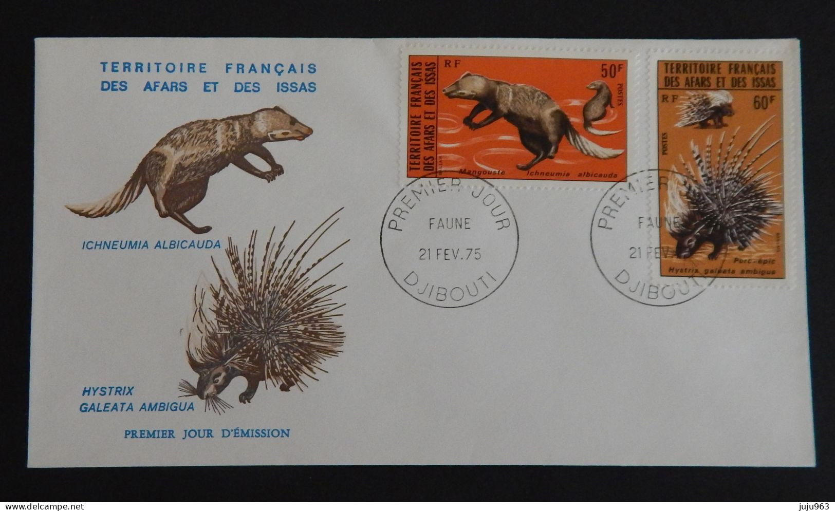 AFARS ET ISSAS  FDC  YT 397/398 " ANIMAUX SAUVAGES" ANNÉE 1975 RABAT COLLE  AU VERSO - Briefe U. Dokumente