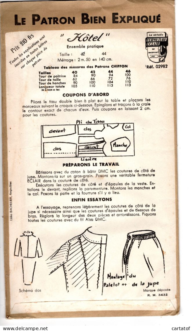 Patron De Couture " CHIFFON " .Modéle Hôtel . LE PATRON BIEN EXPLIQUE . - Other & Unclassified