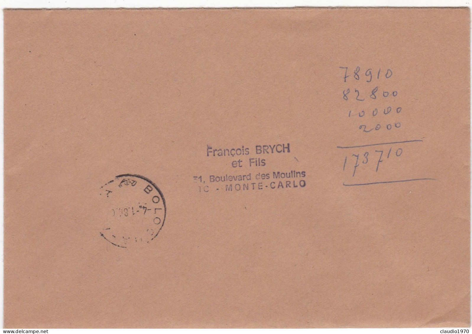 MONACO - MONTE - CARLO - BUSTA RACCOMANDATA - VIAGGIATA PER BOLOGNA - ITALIA - 1983 - Lettres & Documents