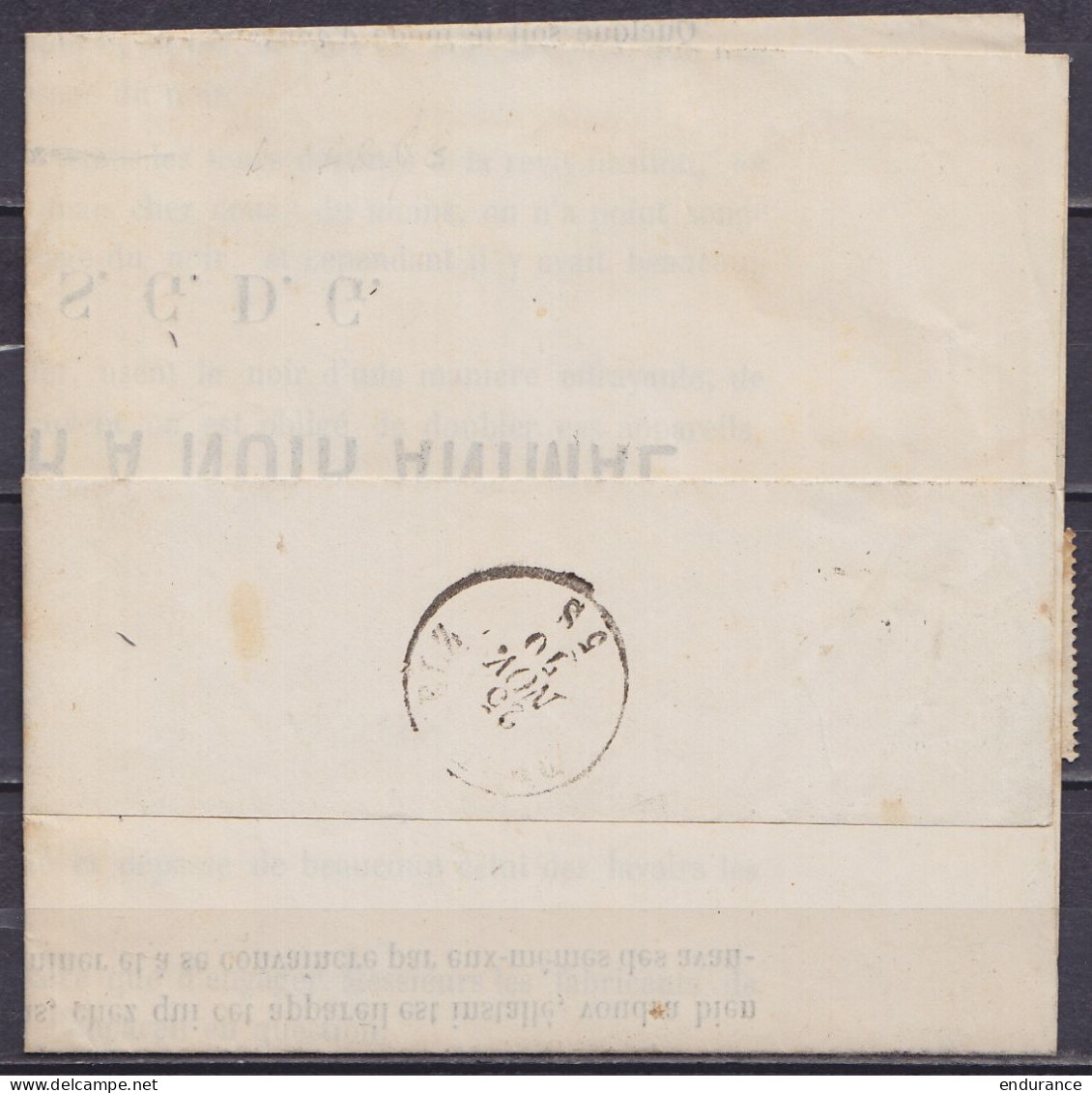 Imprimé "Nouveau Laveur à Noir Animal" Sous Bande Affr. N°26 Càd MONS /25 NOV 1870 Pour WIERS (au Dos: Càd Peu Marqué PE - 1869-1888 Lying Lion