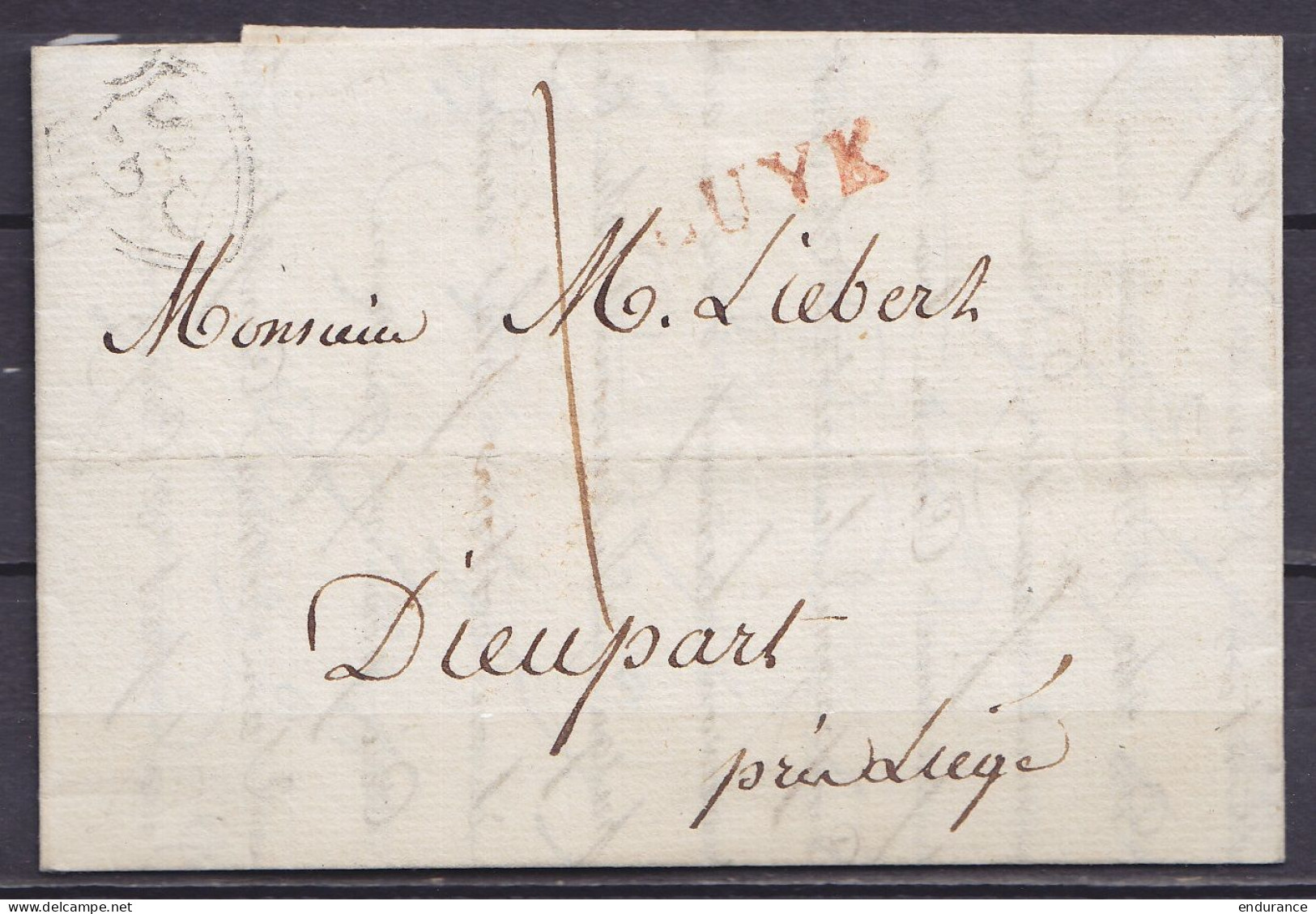 L. Datée 9 Décembre 1817 De ??? Pour DIEUPART Près Liège - Griffe "LUYK" - Port "|" - 1815-1830 (Hollandse Tijd)