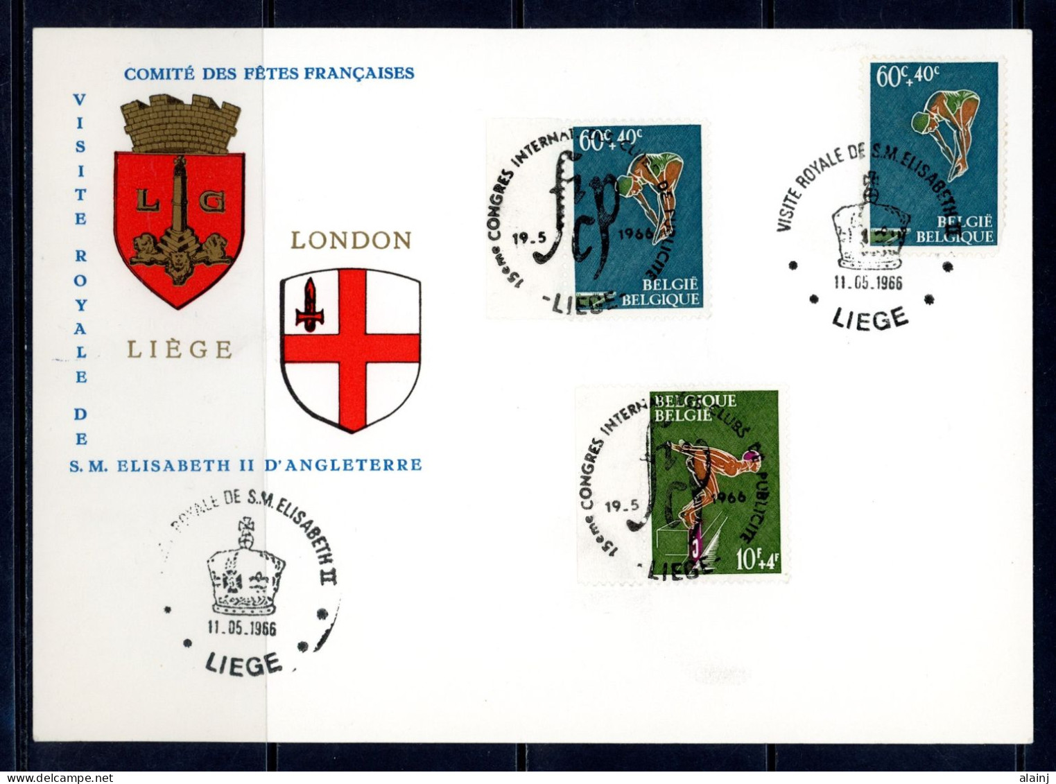 BE   1372 - 1373  ---   Sport : Natation  --  Visite Royale Reine Elisabeth D'Angleterre - Lettres & Documents