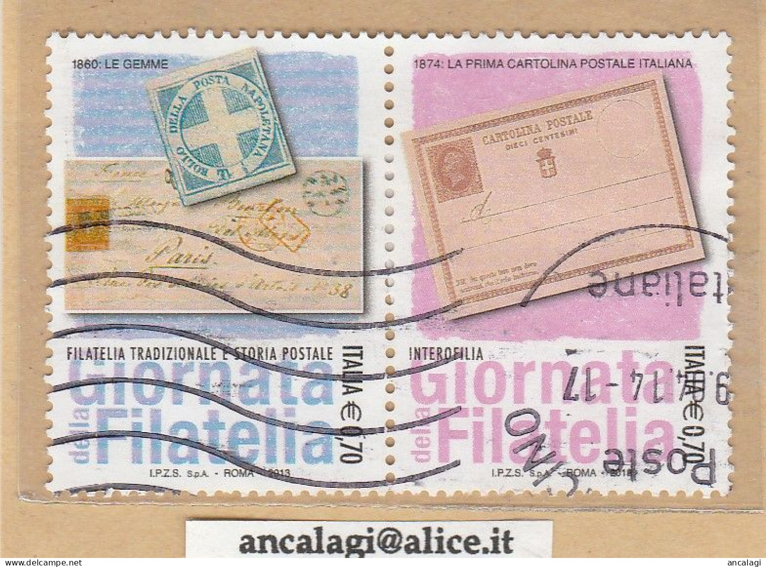 USATI ITALIA 2013 - Ref.1247 "GIORNATA DELLA FILATELIA" 2 Val. In Coppia - - 2011-20: Oblitérés