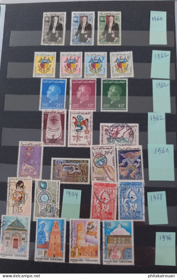 Lot De 80 Séries Complètes De Timbres Oblitérés (deux Séries Neufs Parmis Eux) Tunisins Entre 1960 Et 2023 - Collections (with Albums)