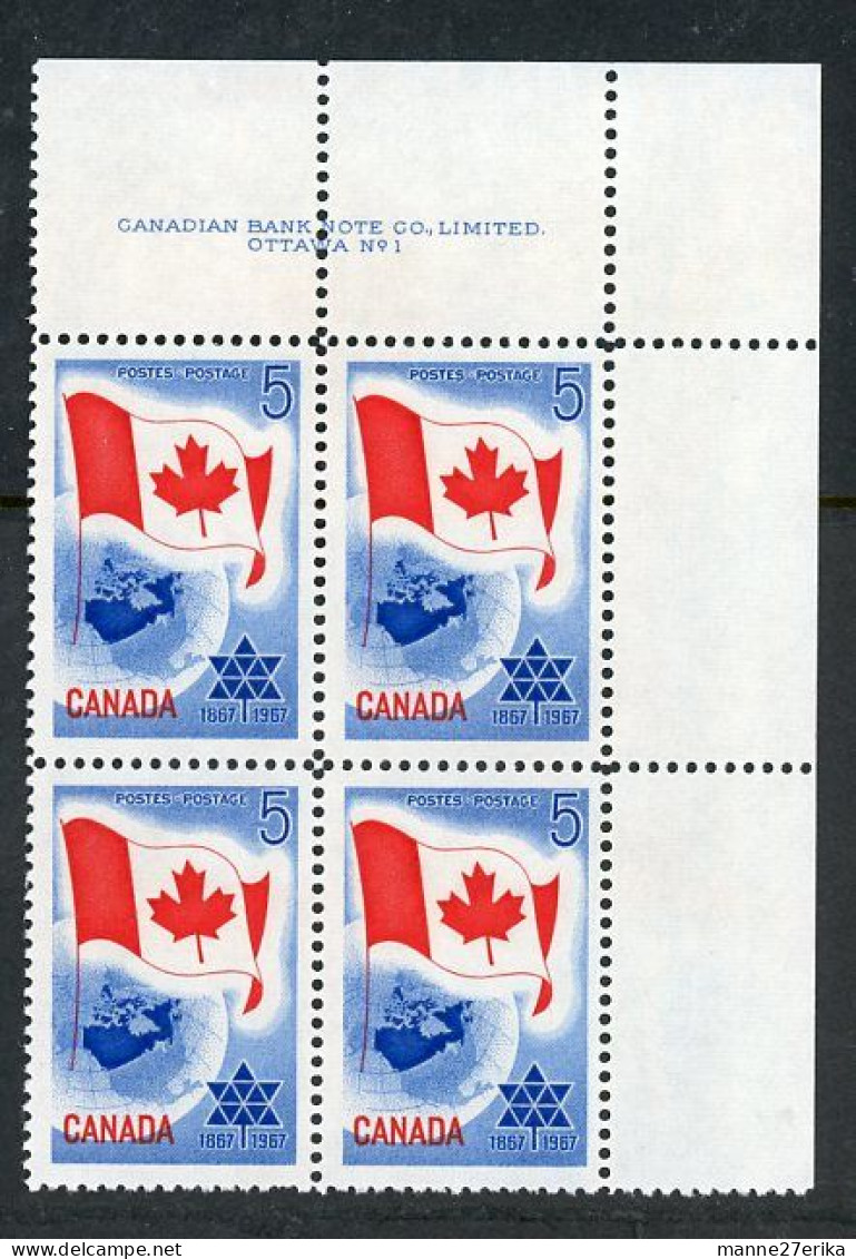 Canada MNH 1967 Plate Block "Centennial Of Confederation - Unused Stamps