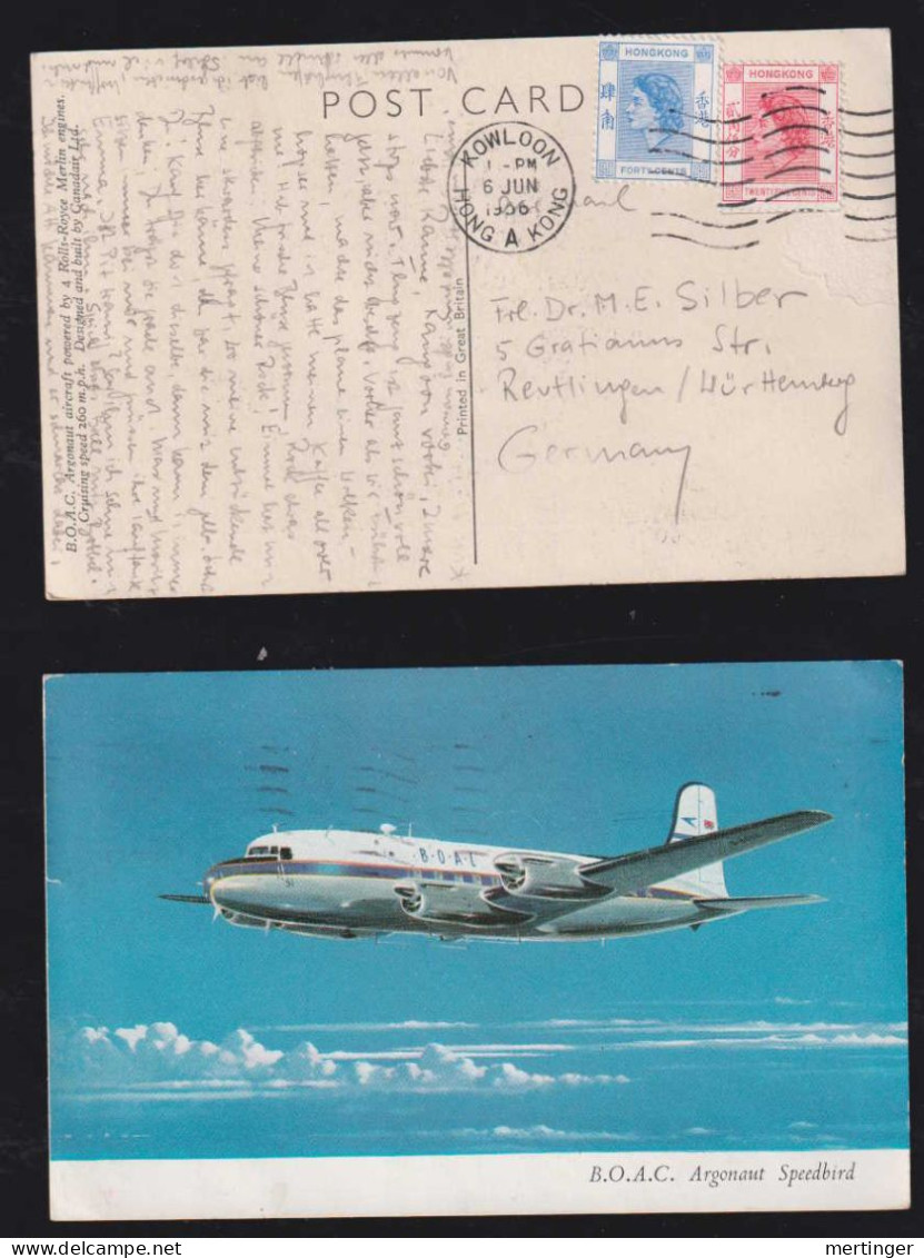 China Hong Kong 1959 Picture Postcard To REUTLINGEN Germany B.O.A.C Argonaut Speedbird Airplane - Briefe U. Dokumente