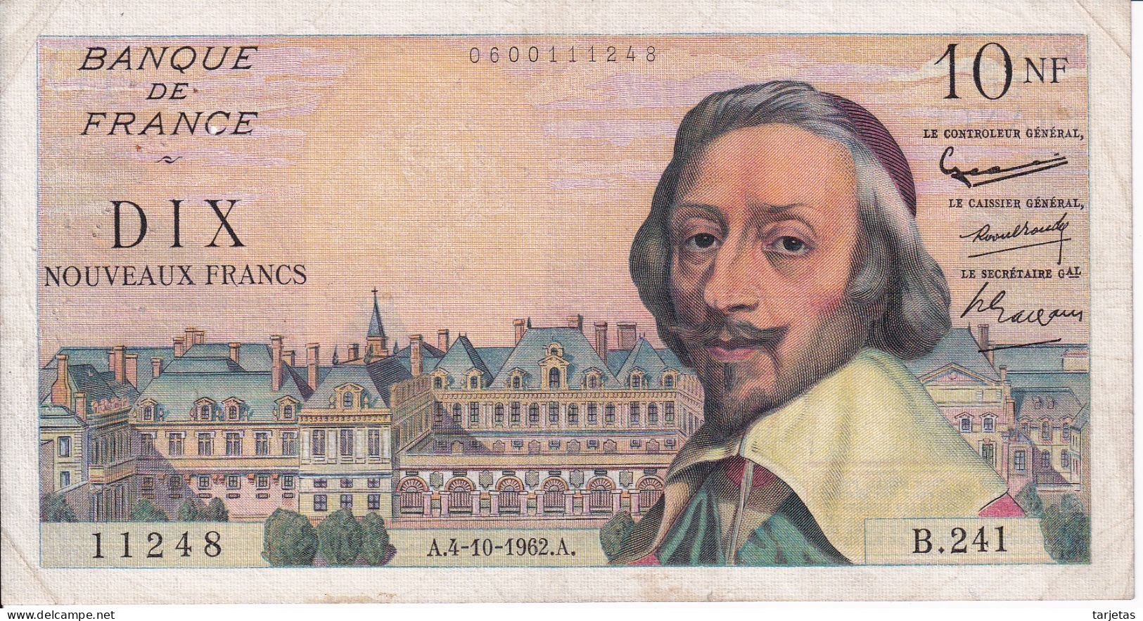 BILLETE DE FRANCIA DE 10 FRANCS DEL 4-10-1962 DE RICHELIEU  (BANKNOTE) - 10 NF 1959-1963 ''Richelieu''