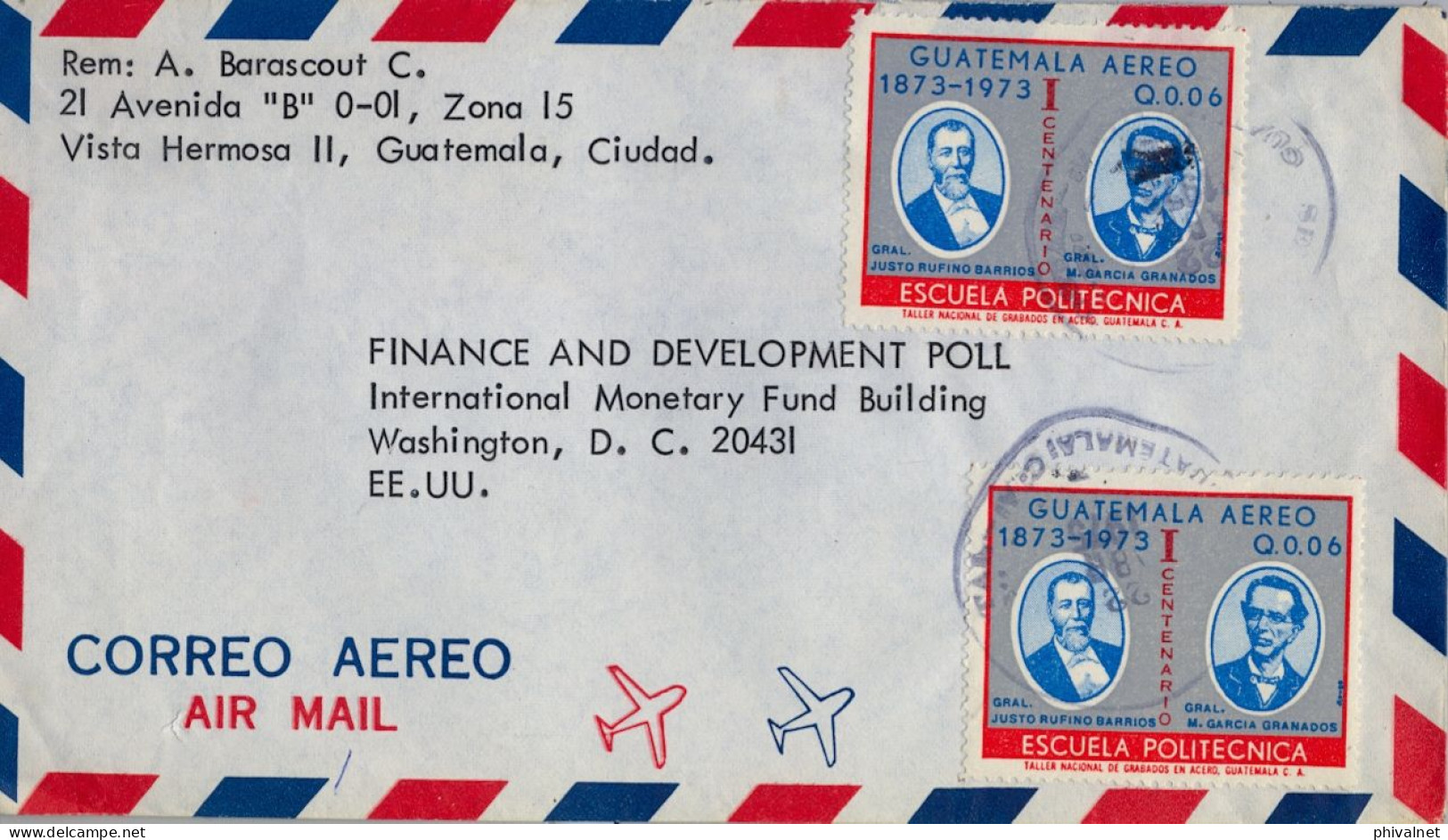 1975 GUATEMALA - WASHINGTON , SOBRE CIRCULADO , CORREO AÉREO , ESCUELA POLITÉCNICA - Guatemala