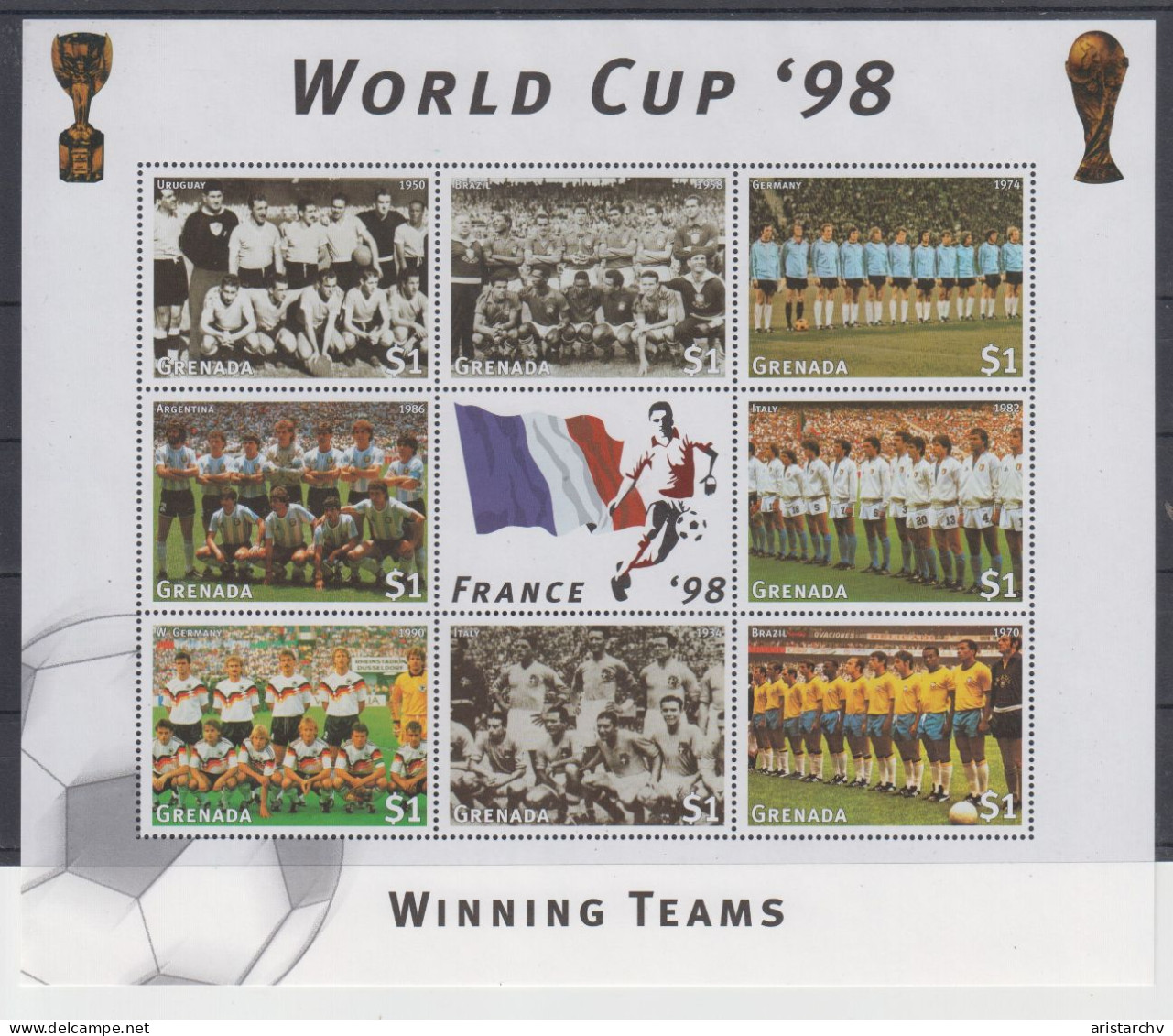 GRENADA 1998 FOOTBALL WORLD CUP 2 S/SHEETS 2 SHEETLETS AND 6 STAMPS - 1998 – Frankreich