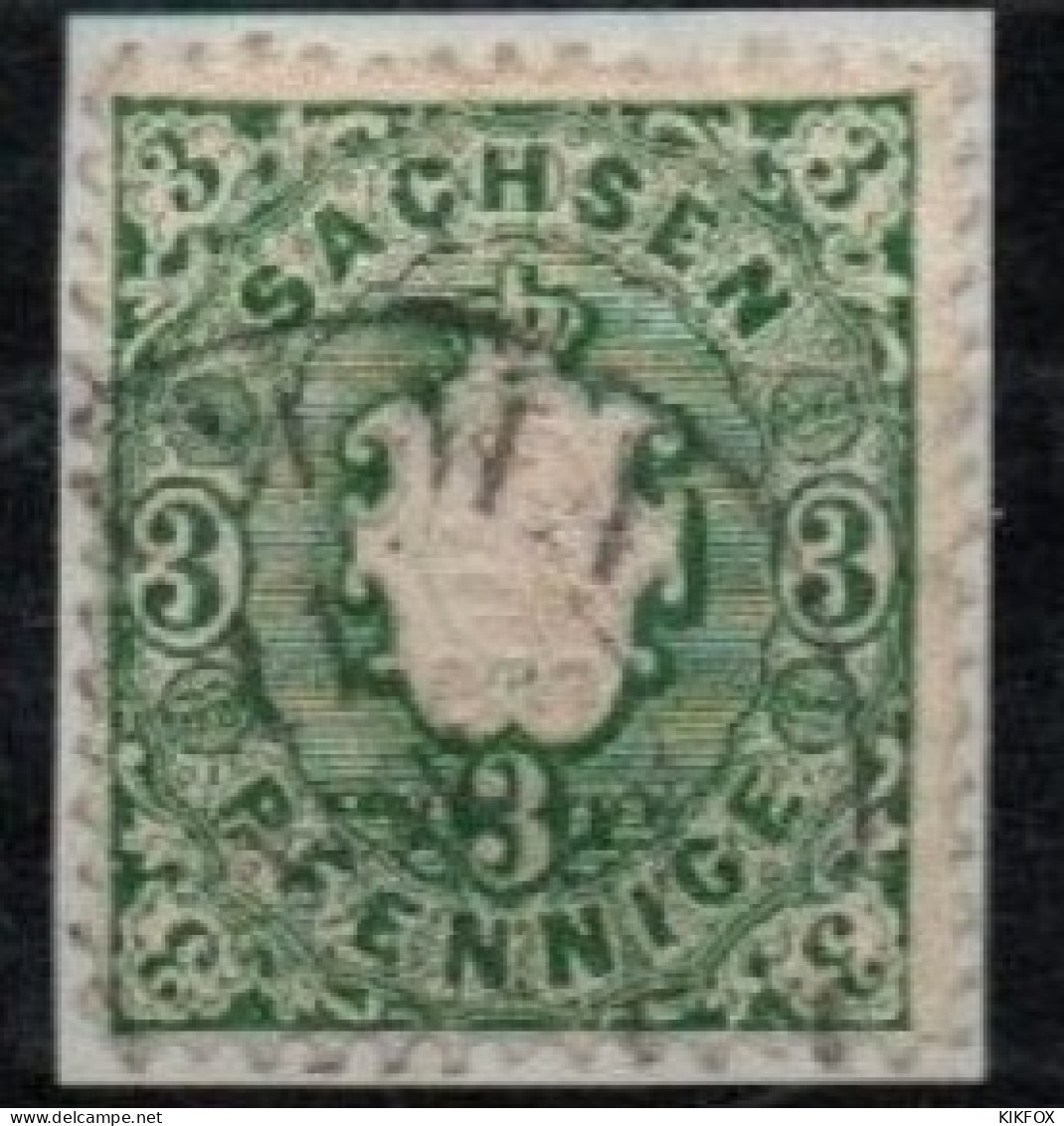 ALTDEUTSCHLAND ,SACHSEN, 1863, MI 14 ,YV 13,  3  PFENNIGE, STAATSWAPPEN, GESTEMPELT,OBLITERE - Saxony