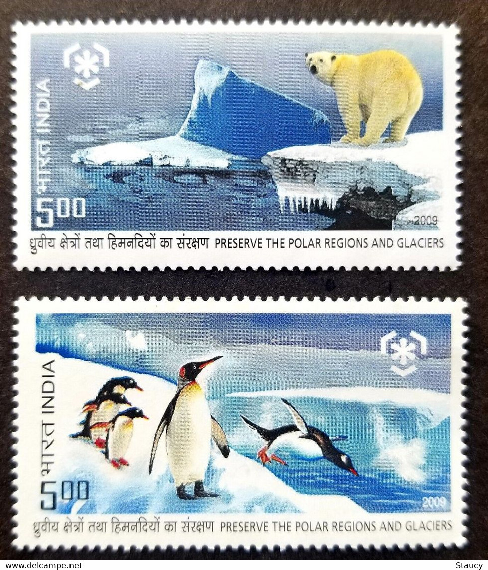 India 2009 Polar Regions And Glaciers Dolphins Polar Bear Stamps Set 2v Stamp MNH - Environment & Climate Protection