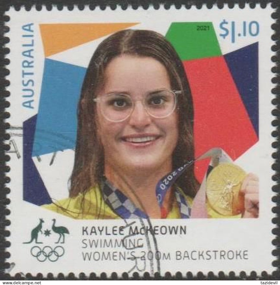 AUSTRALIA - USED 2021 $1.10 Olympic Games Gold Medal Winners Swimming: Women's 200m Backstroke - Gebraucht