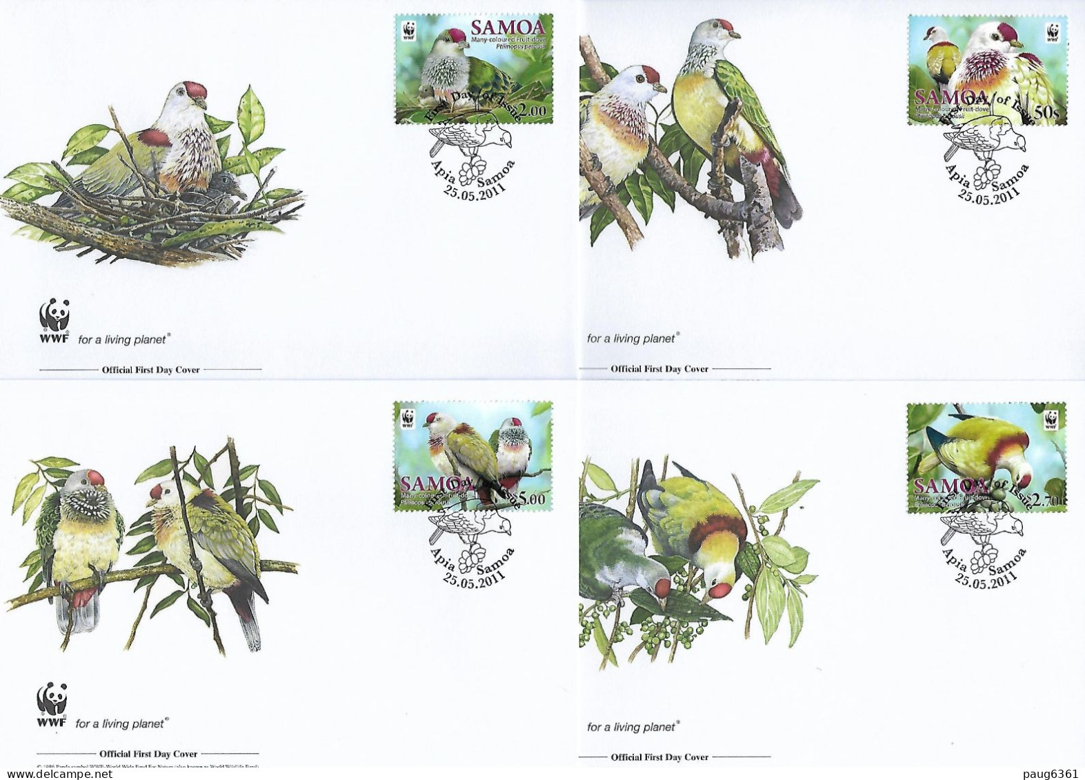 SAMOA  2011 4 FDC WWF-OISEAUX YVERT N°1053/1056 - FDC