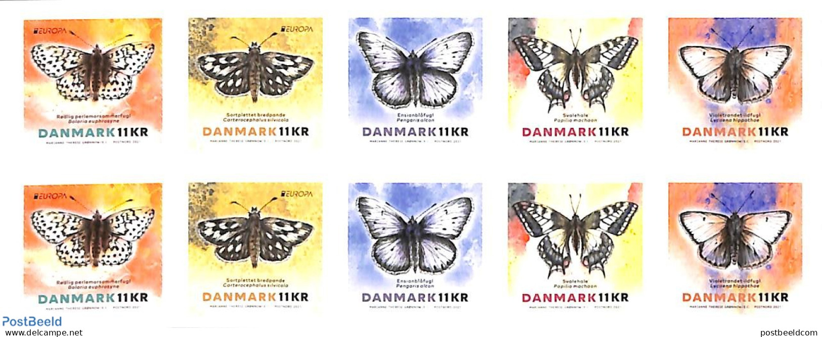 Denmark 2021 Europa, Butterflies Booklet S-a, Mint NH, History - Nature - Europa (cept) - Butterflies - Stamp Booklets - Neufs