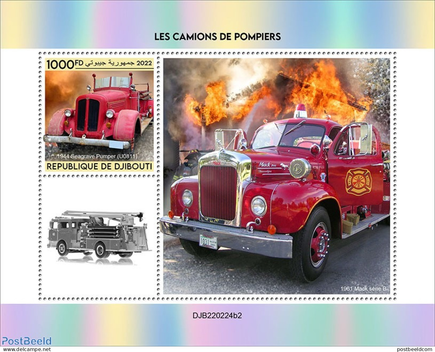 Djibouti 2022 Fire Engines (1944 Seagrave Pumper (U0811), Mint NH, Transport - Fire Fighters & Prevention - Brandweer