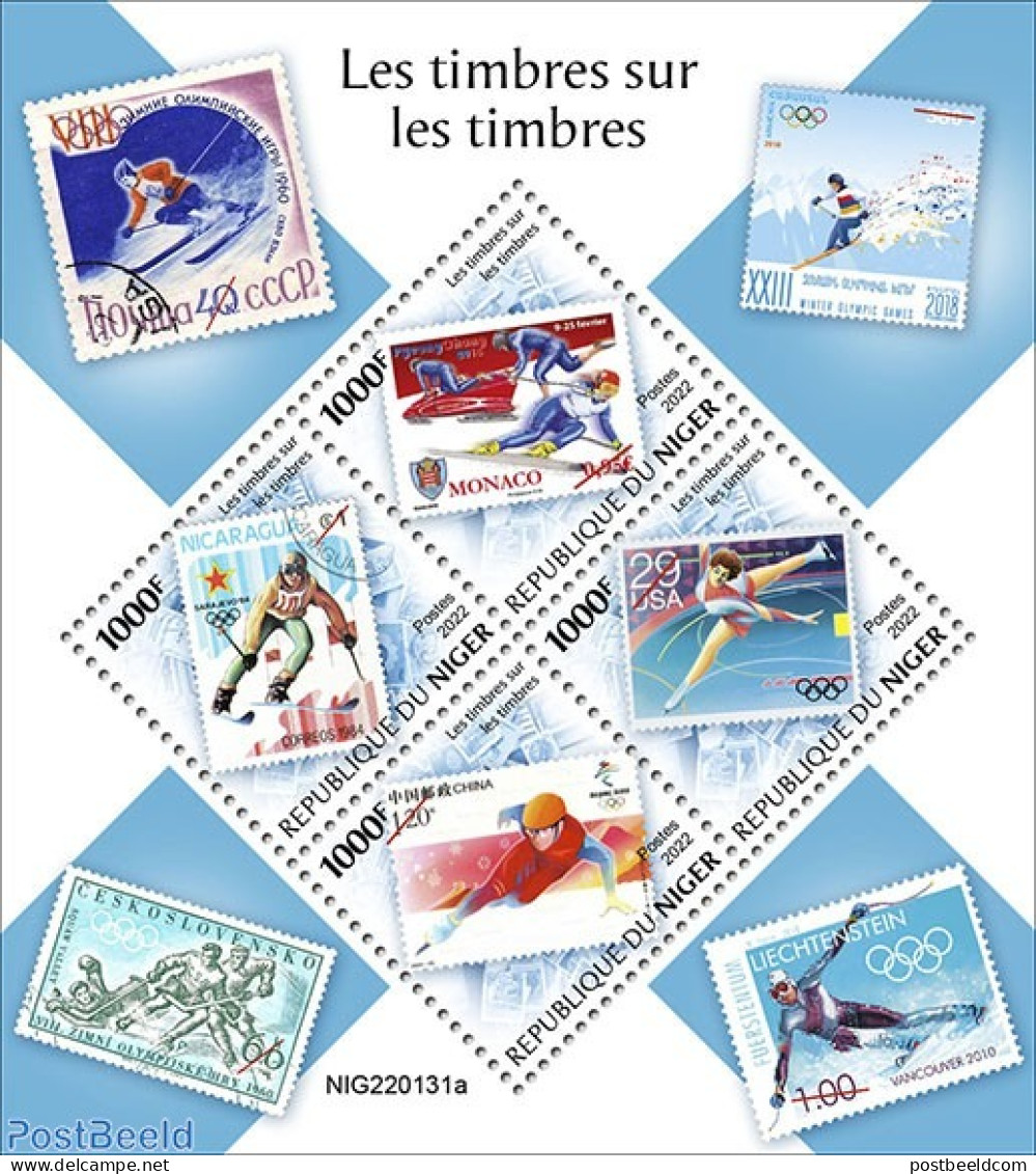 Niger 2022 Stamps On Stamps, Mint NH, Sport - (Bob) Sleigh Sports - Ice Hockey - Olympic Winter Games - Skating - Skii.. - Winter (Varia)