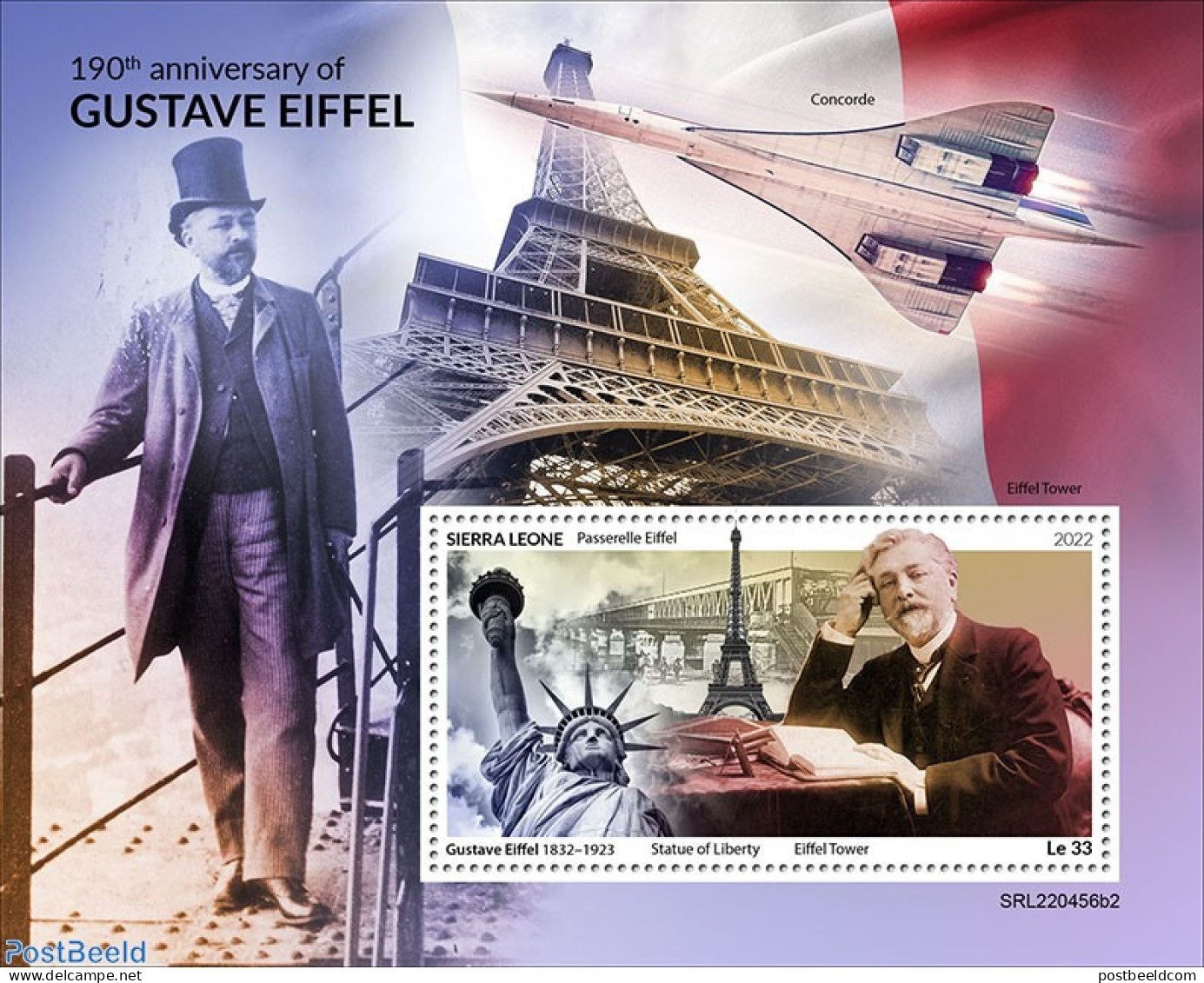 Sierra Leone 2022 190th Anniversary Of Gustave Eiffel, Mint NH, Transport - Concorde - Art - Architects - Architecture - Concorde