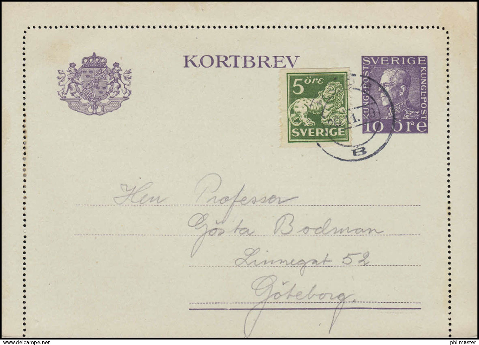 Kartenbrief K 26IW KORTBREV 10 Öre Mit Zusatzfr., HÖÖR 20.11.29, Karte Mit Rand - Ganzsachen