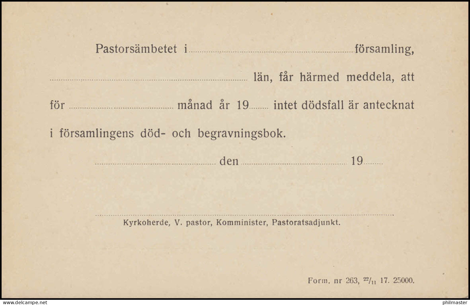 Dienstpostkarte DP 8 Tjänstebrevkort 5 Öre Druckdatum 1017 - Mit Vordruck, ** - Postal Stationery