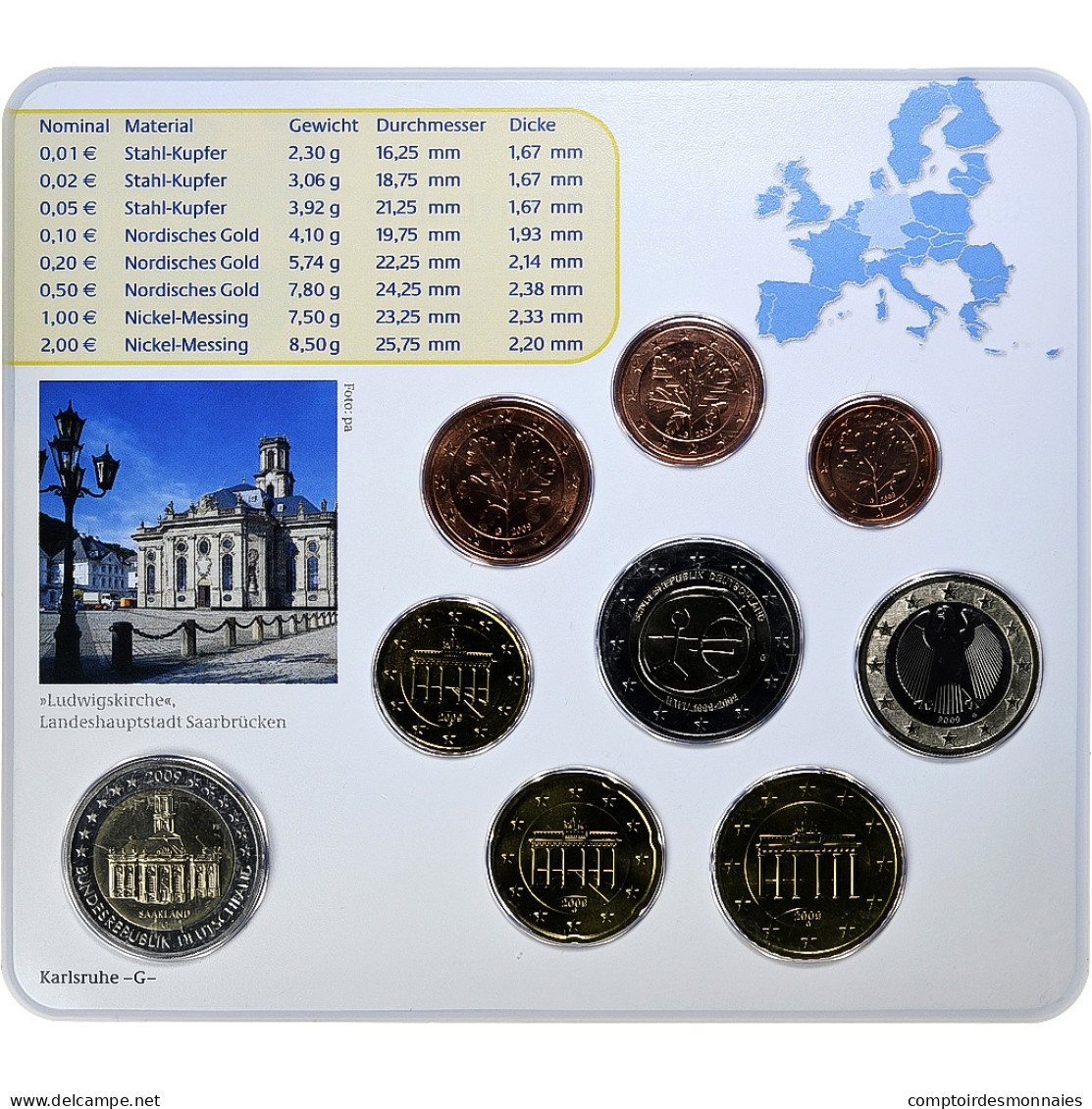 République Fédérale Allemande, Set 1 Ct. - 2 Euro + 2€, Ludwigskirche, Coin - Allemagne