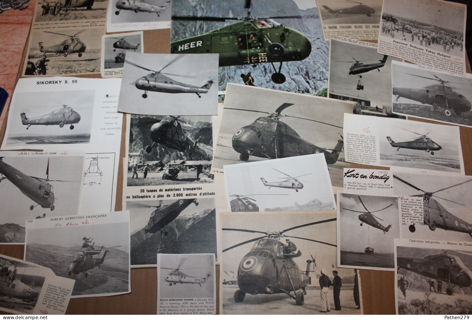 Lot De 102g D'anciennes Coupures De Presse De L'hélicoptère Américain Sikorsky S-58 Et Versions Militaires Et étrangères - Aviation