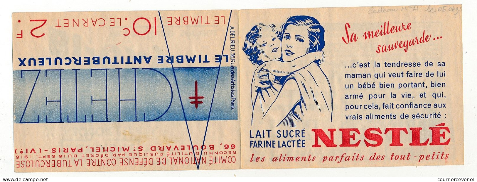 Carnet Anti-tuberculeux 1935 - 2 Fr - 20 Timbres à 10c (16 à L'intérieur) - Pubs  Cacao Suchard - Déjeuner Heudebert - Blocs & Carnets