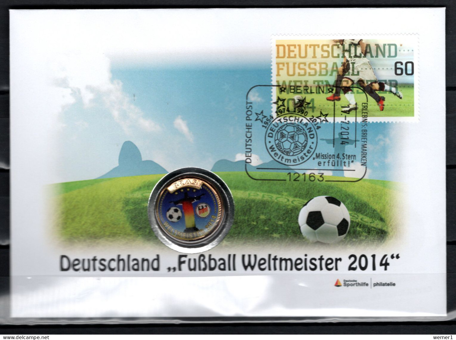 Germany 2014 Football Soccer World Cup, Commemorative Numismatic Cover With 25 Centavos Coin From Brazil - 2014 – Brasile