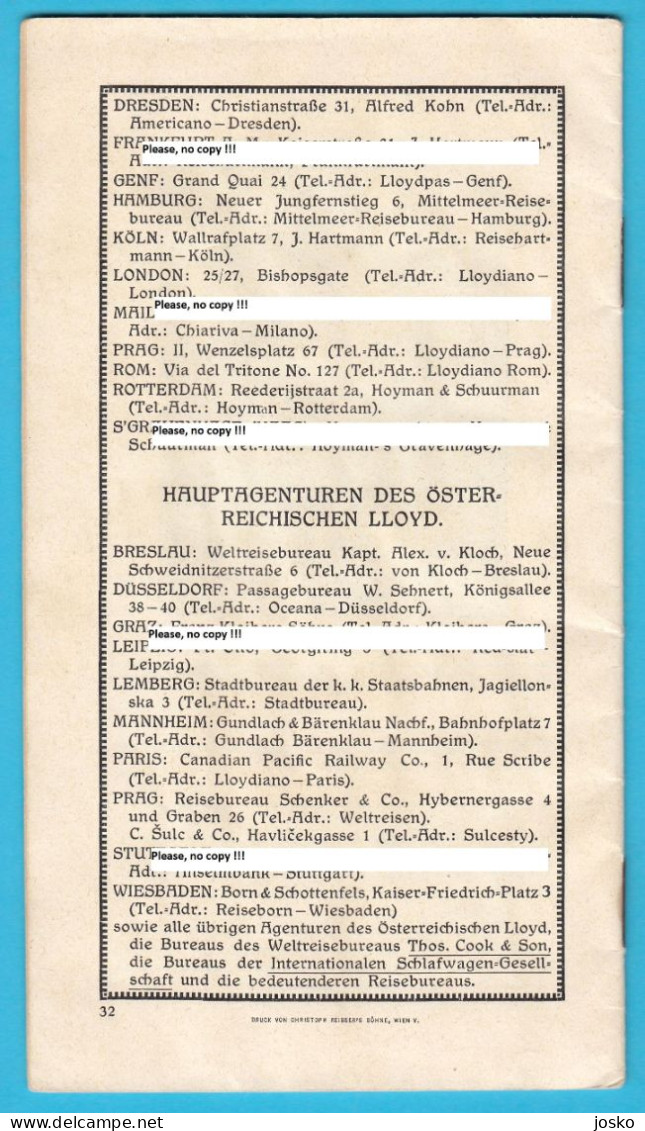 OSTERREICHISCHER LLOYD (Austrian Lloyd) Total Service in 1914 * Austriaco Austria Osterreich Dalmatia China Japan India