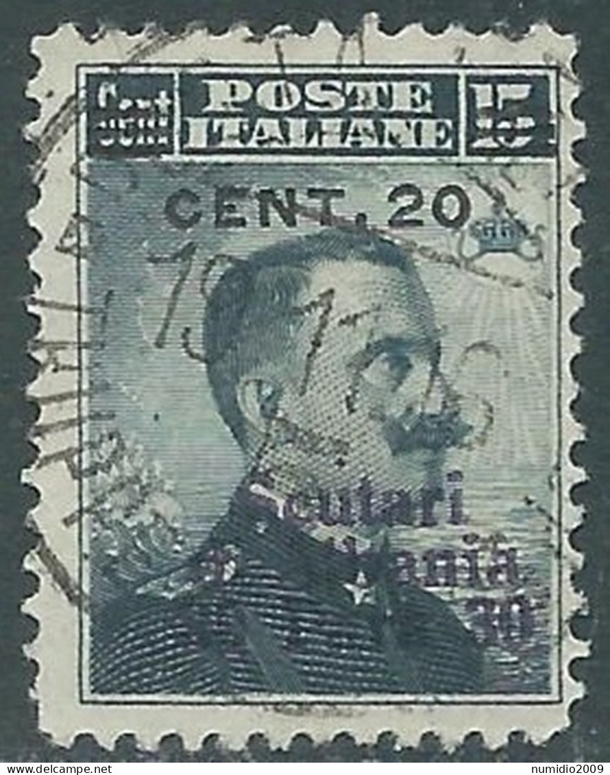 1916 LEVANTE SCUTARI D'ALBANIA USATO 20 CENT SU 30 PA SU 15 CENT - SV29-5 - European And Asian Offices