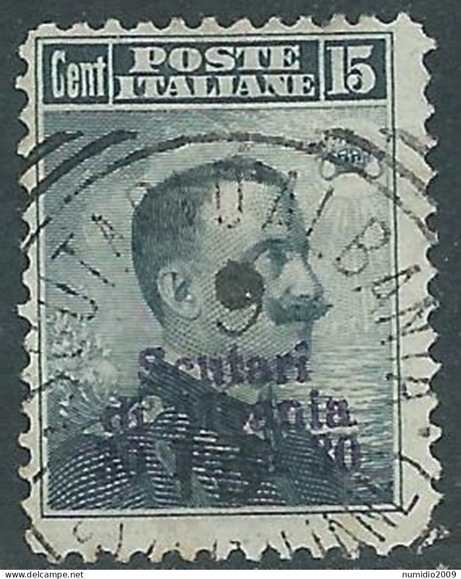 1909-11 LEVANTE SCUTARI D'ALBANIA USATO 30 PA SU 15 CENT - RB37-9 - Europa- Und Asienämter