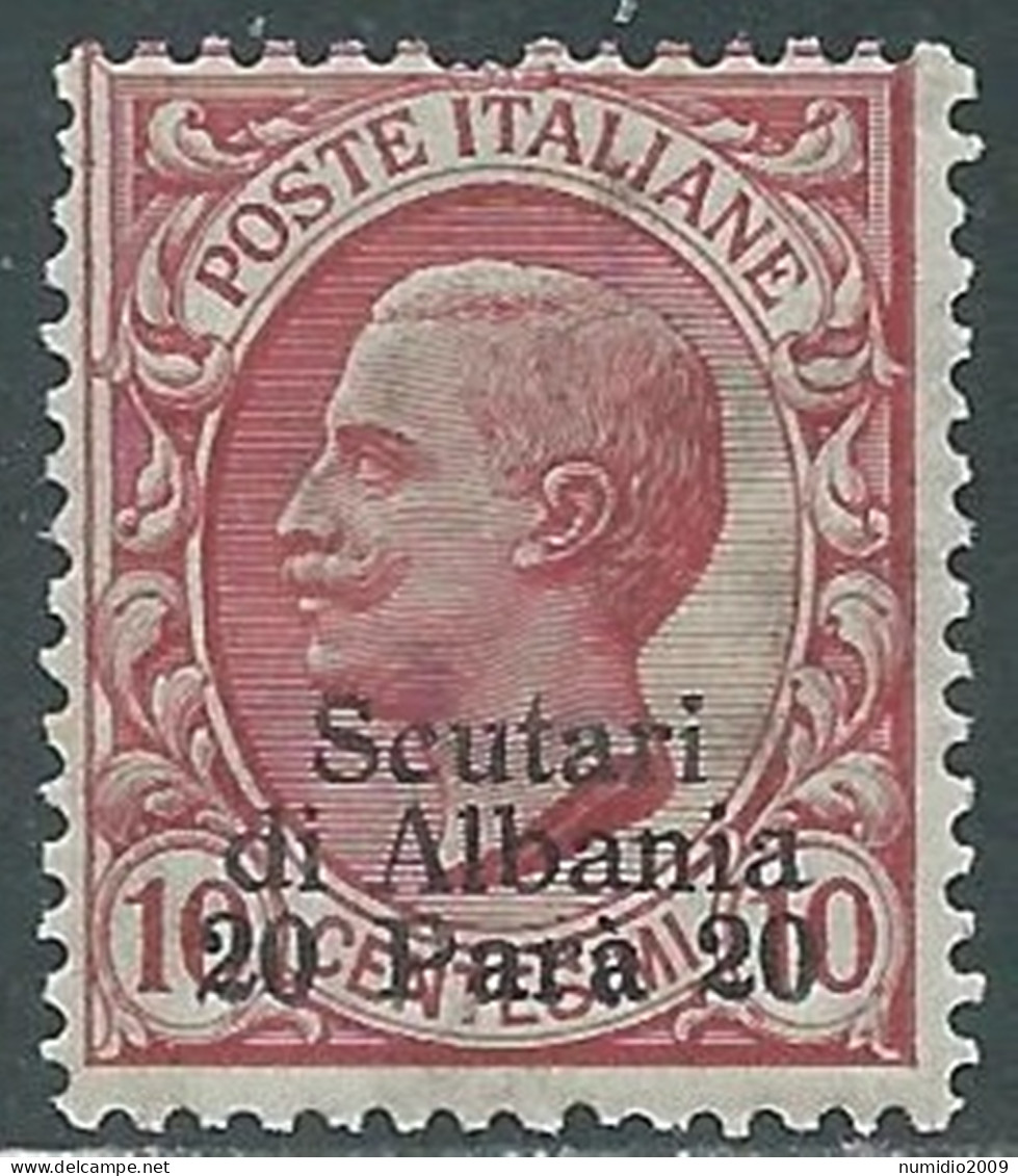 1909-11 LEVANTE SCUTARI D'ALBANIA 20 PA SU 10 CENT MNH ** - I42-7 - European And Asian Offices