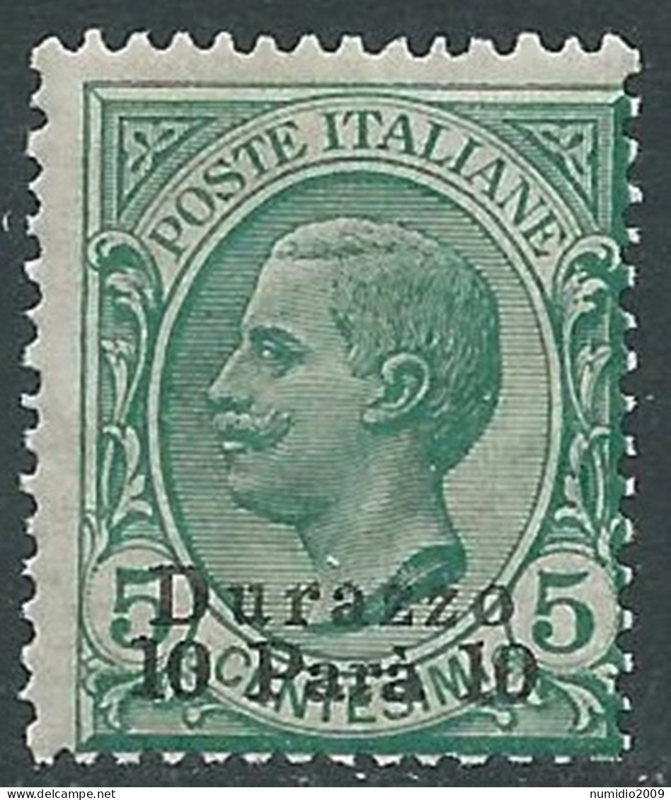 1909-11 LEVANTE DURAZZO 10 PA SU 5 CENT MNH ** - I37-10 - Europa- Und Asienämter