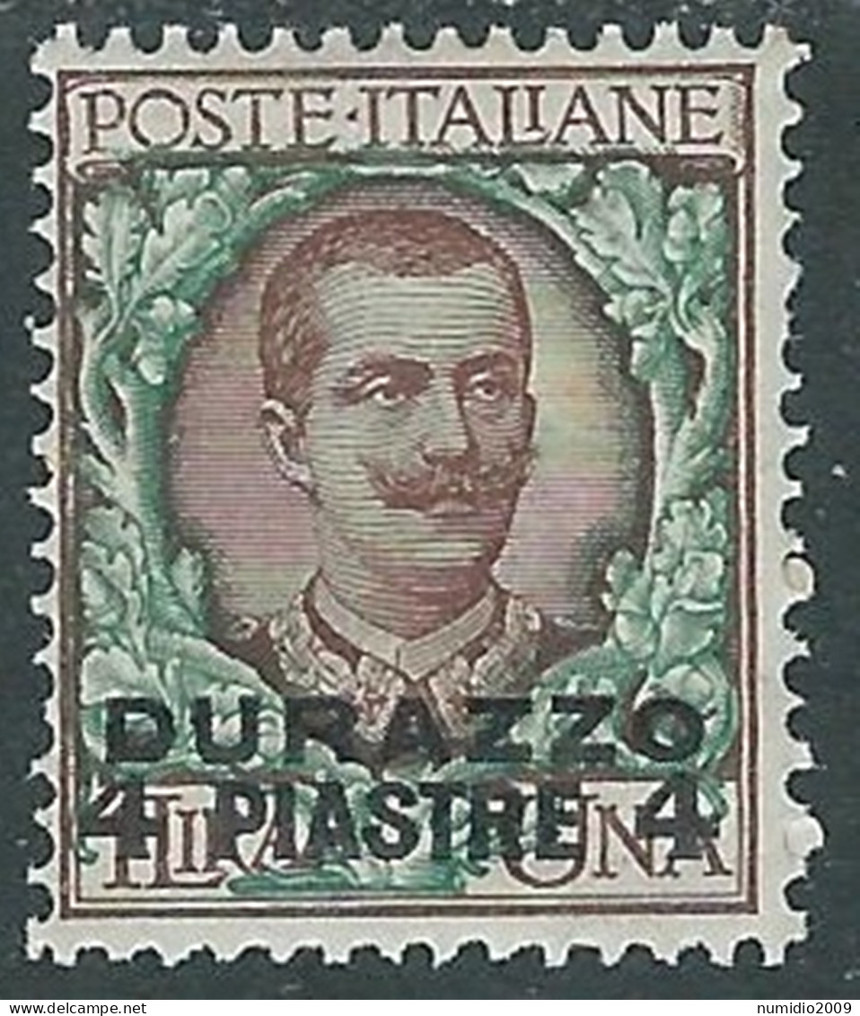 1909-11 LEVANTE DURAZZO 4 PI SU 1 LIRA MH * - I37-10 - Europa- Und Asienämter