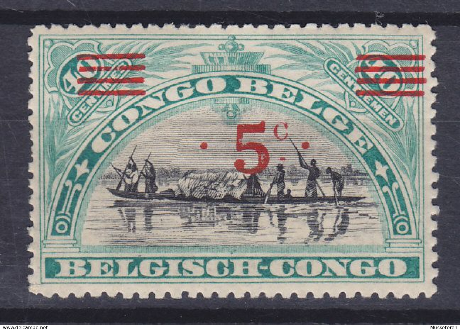 Belgian Congo 1921 Mi. 46, 5c. Auf 40c. Kanufahrer Overprinted Aufdruck, ERROR Variety 'Missing Colour In '5'' MH* - Neufs